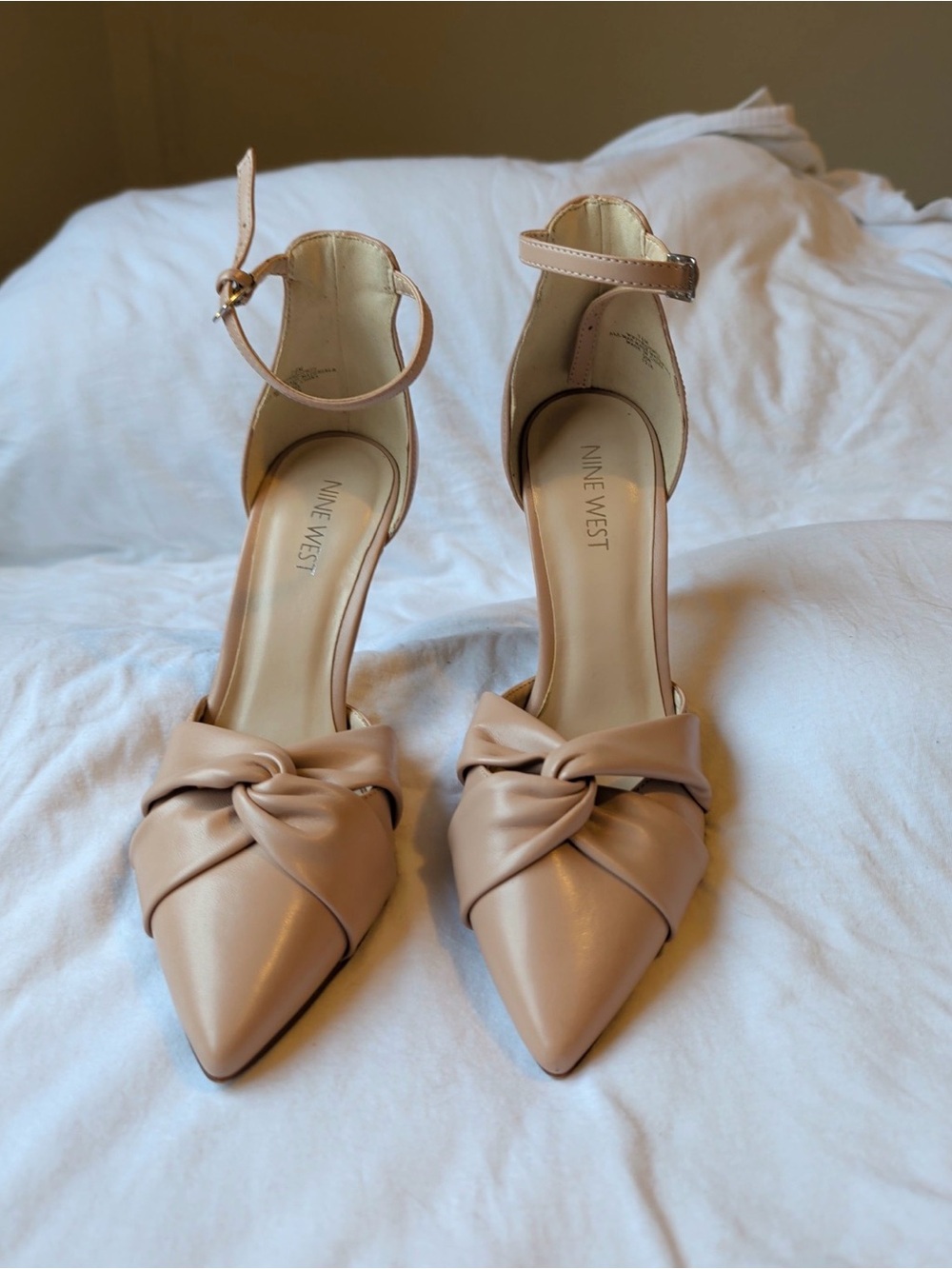 Nine West Beige Knotted Ankle-Strap Pointed- Toe Heels - SIZE 7.5